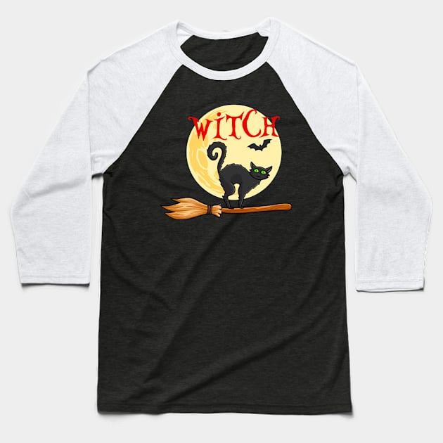 Witch cat Baseball T-Shirt by Kusumaillustration